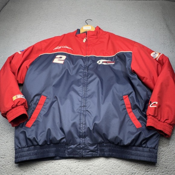 Rusty Wallace Jacket Mens XL Blue NASCAR Racing Chase Miller Lite Ford Pit Crew